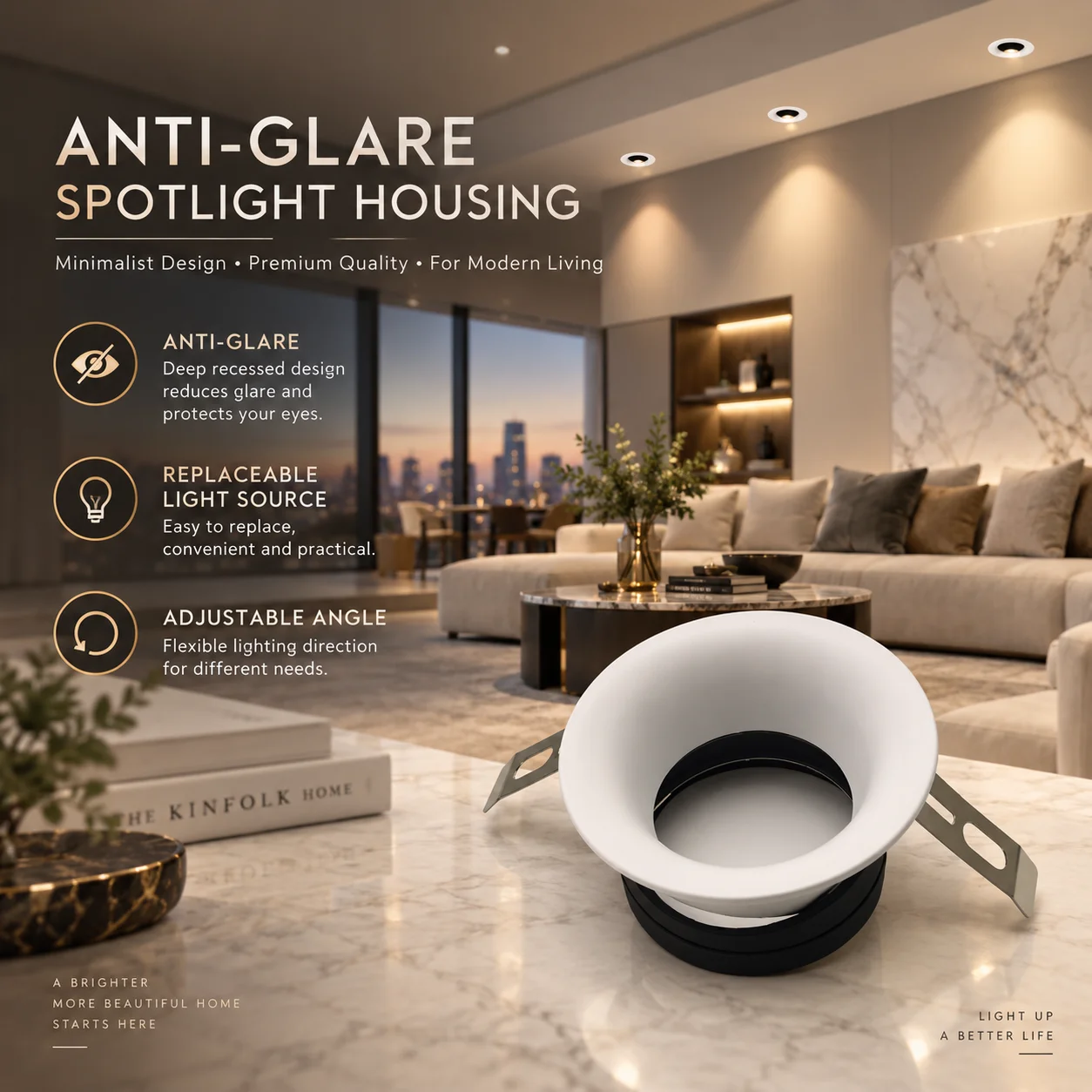 GU10 MR16 Recessed Downlight Frame 60mm Cutout Deep Anti Glare Aluminum Spotlight Housing Replaceable Bulb Ceiling Light Fixture