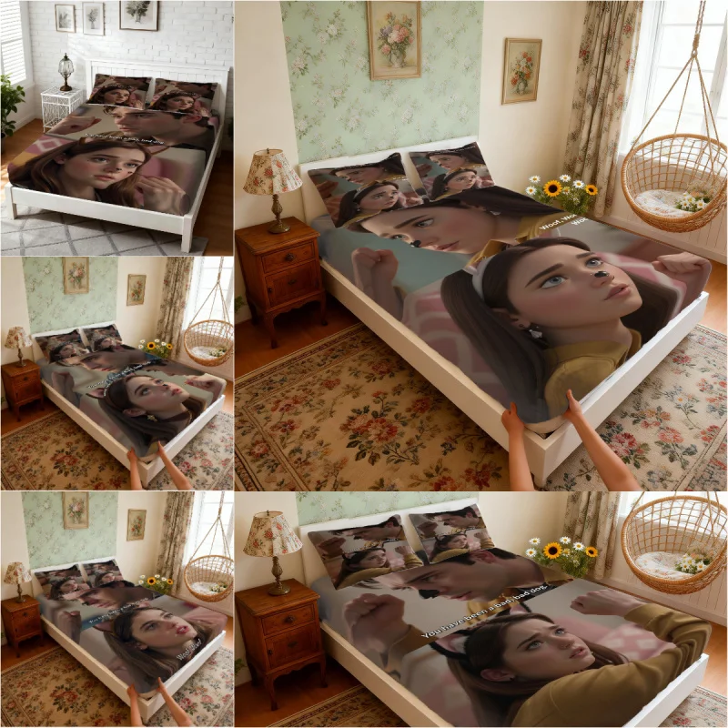 Ensemble de draps-housses imprimés Euphoria Season 3 Woof Woof, doux et résistants, adaptés aux chambres d'adolescents, sans rembourrage.