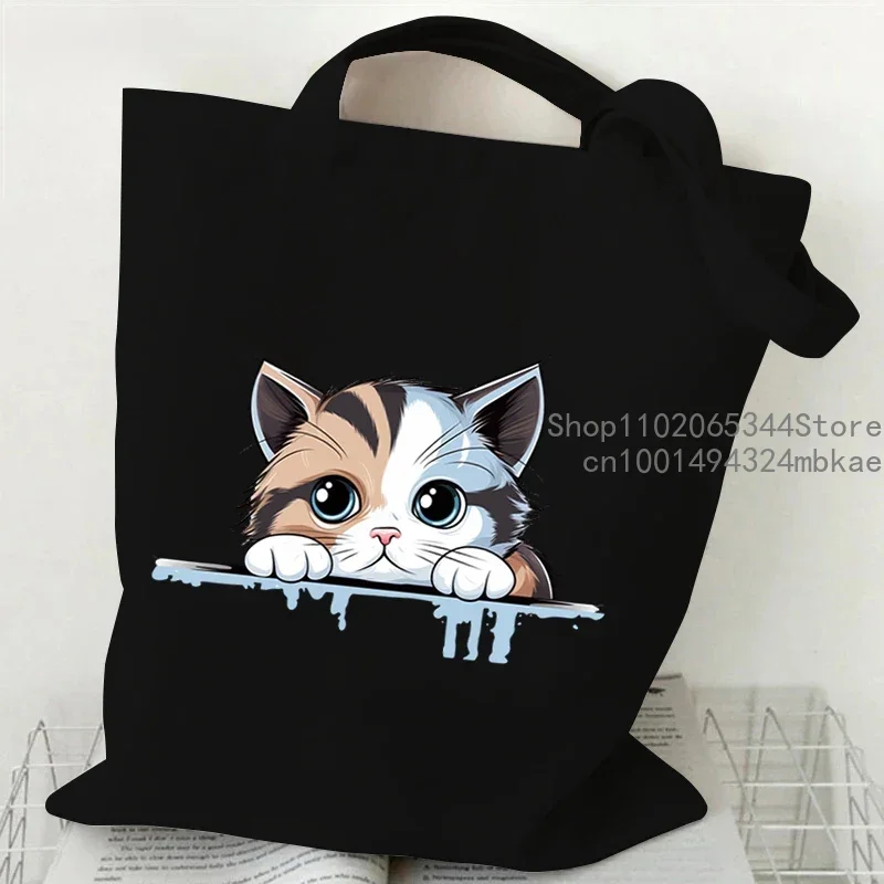 Cartoon 3D Cat Print Women Handbag Fashion Anime Animal Tote Bag High-capacity Reusable Shopping Bag Kitten Design Canvas Bags