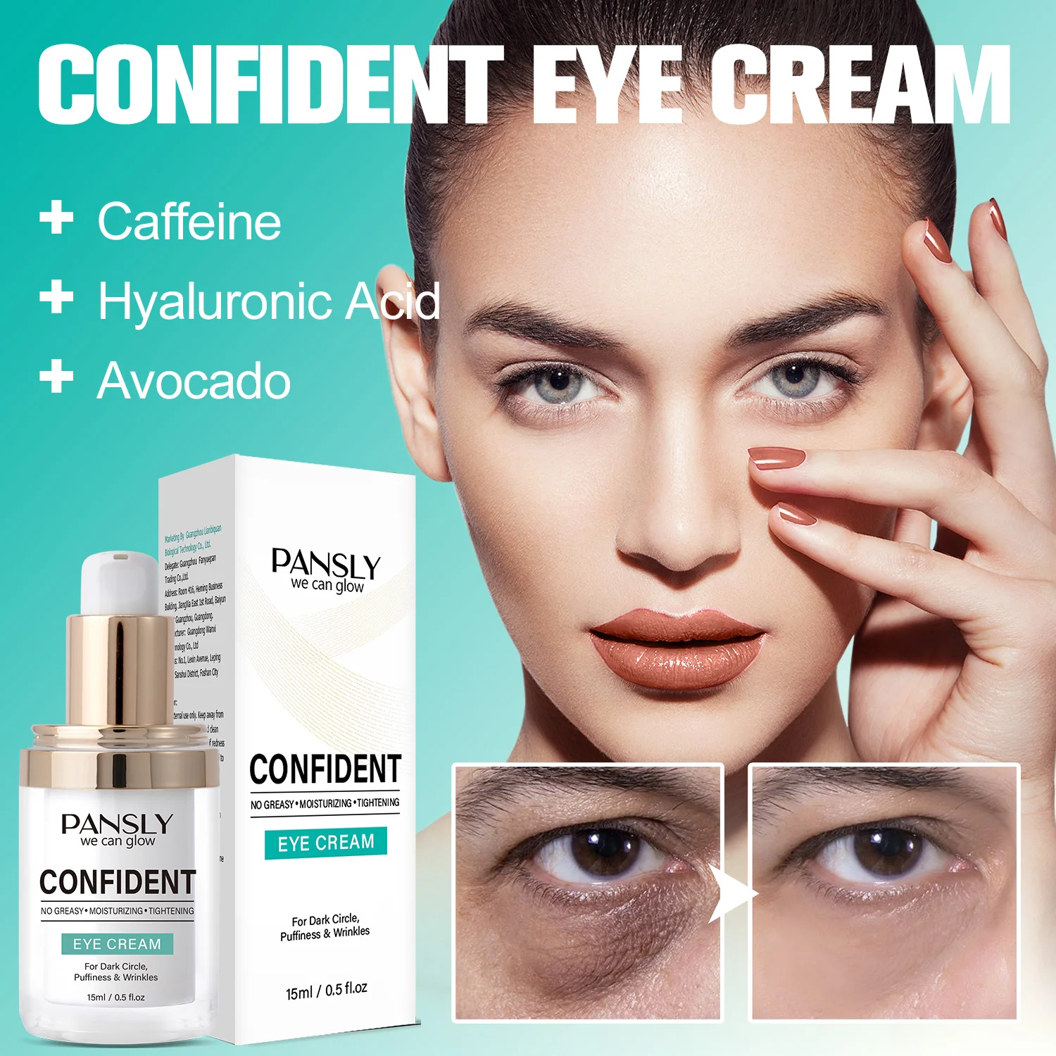 Caffeine Hyaluronic Acid Avecado Eye Cream  Under Eye Dark Circle Remover  Anti Aging High Moisturizing Quick Removal Eye Bags