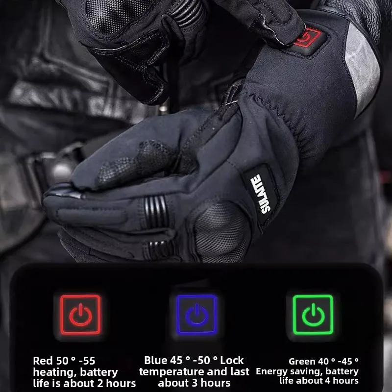 Motorcycle Riding Heating Gloves, Winter Velvet Thickened Intelligent Temperature Control Skiing Gloves Touchable Thermal Gloves