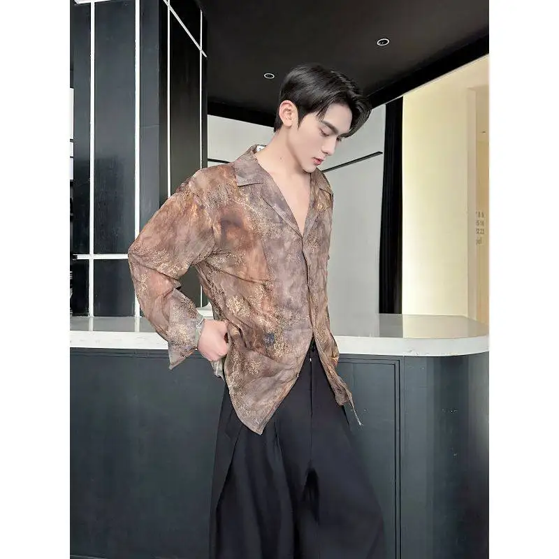 

Ретро-японская рубашка с вышивкой и эффектом окрашивания, с длинным рукавом, воротником, весна 2026, свободный крой, из полиэфирного волокна, устойчивого к деформации.