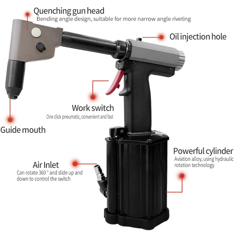 

Автоматическая 4,0–6,4 мм поп-пневматическая заклепочная гайка Gu n Гидравлическая воздушная клепальная машина Декоративная промышленность Гидравлические инструменты для гаек