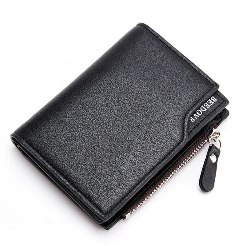 Men Wallet Short PU Leather Male Purse Black Coffee Credit Card Holders with Zipper Men Wallet Money Bag carteira masculina