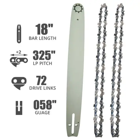 18 Inch Chainsaw Guide Bar & Chain, .325" Pitch .058" Gauge 72 Drive Links, Replacement Parts For Husqvarna 555 562XP 365 565 37