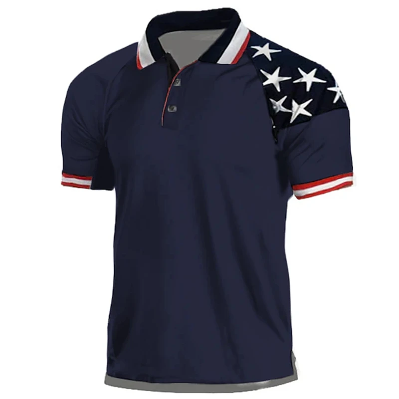 Statue Of Liberty American Flag Polo T-shirts For Men's Tops Short Sleeve Lapel Male Tee Graphic 3d Printing Casual Tops Summer