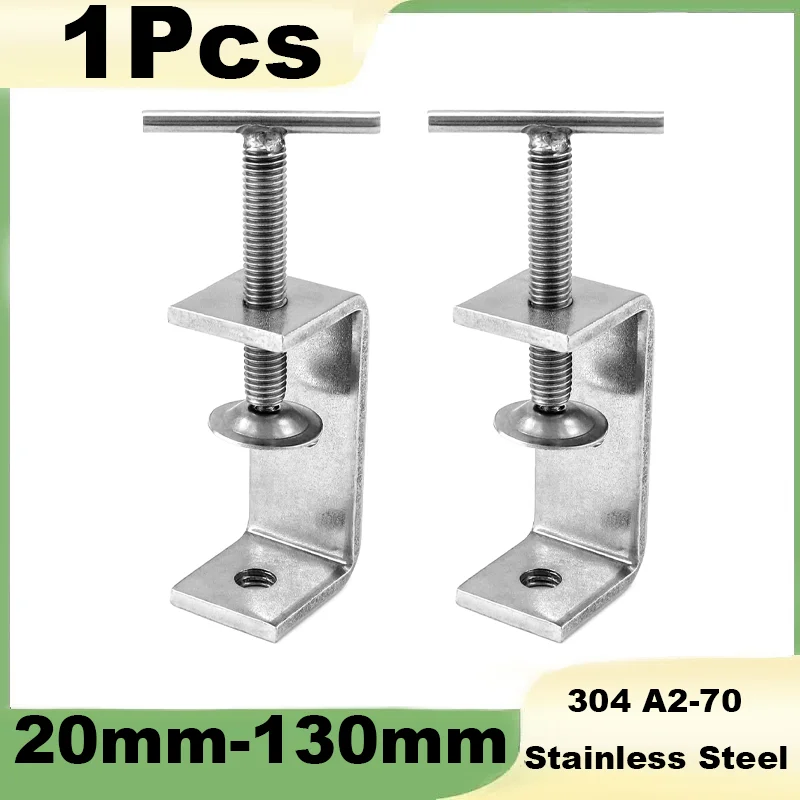 1Pcs 20mm~130mm 304 Stainless Steel C Clamp Tiger Clamp Heavy Duty C-clamp for Home Improvement and Automotive Repair Hand Twist