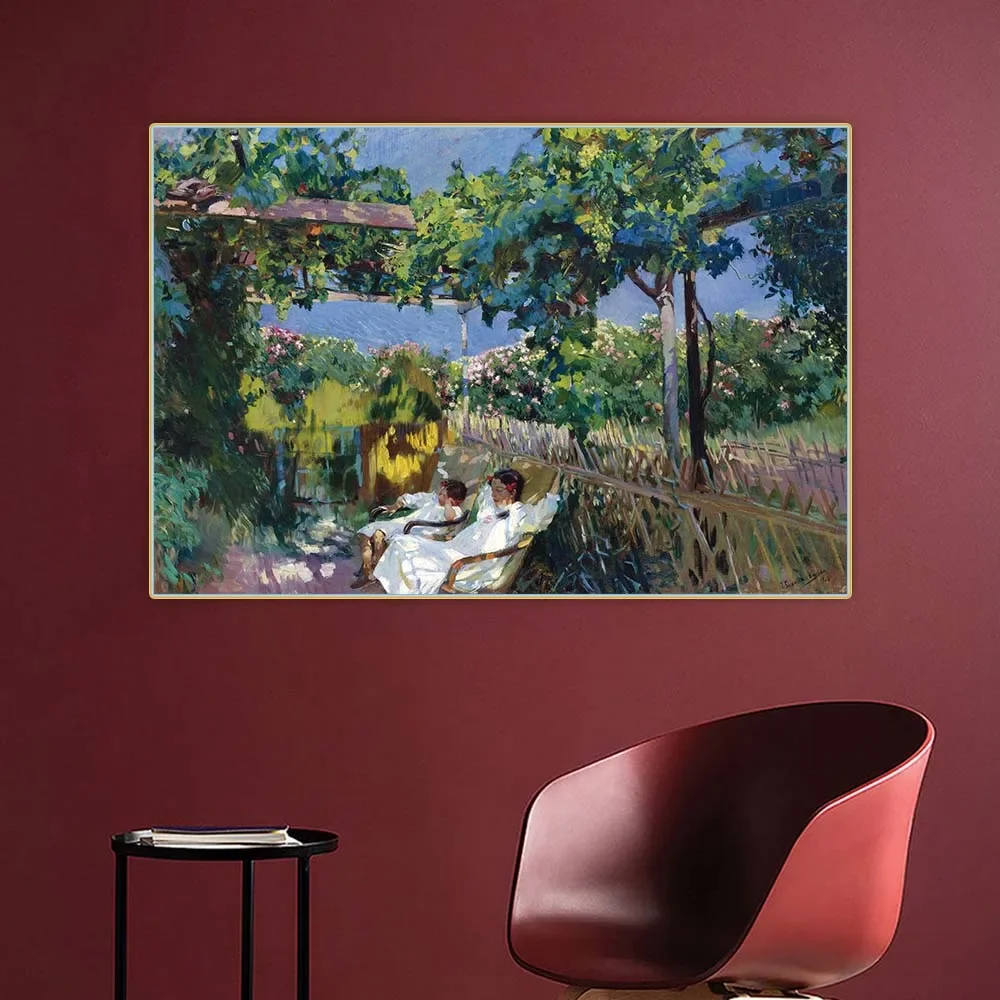 Joaquin Sorolla "Siesta en el jardín" lienzo pintura al óleo obra de arte imagen estética decoración de pared decoración del hogar y la sala de estar