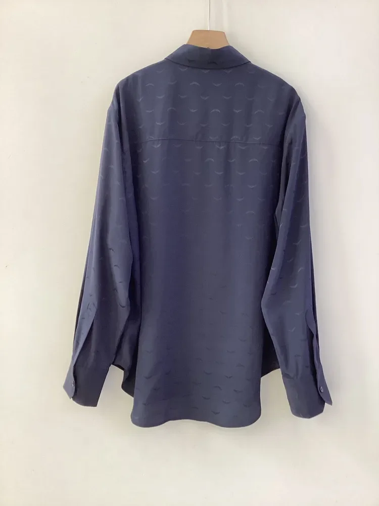 Polsini Lettera Ricamo Camicia da donna in seta 100% Ali Jacquard monopetto Colletto rovesciato Manica lunga Elegante camicetta da donna