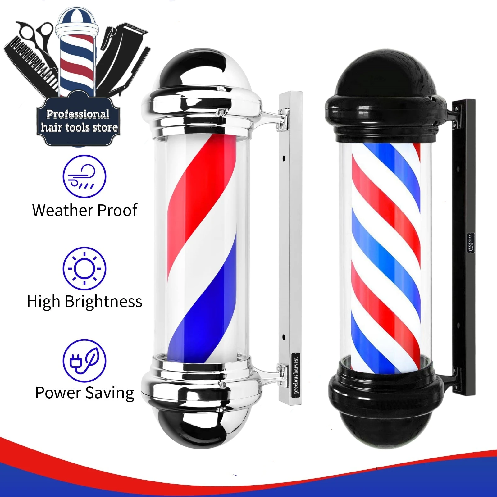 Barber Light Pole Wall Mount LED Light 22.8 Inch Barbershop Rotating Light Fixture Classic Signs for Hair Salon Use