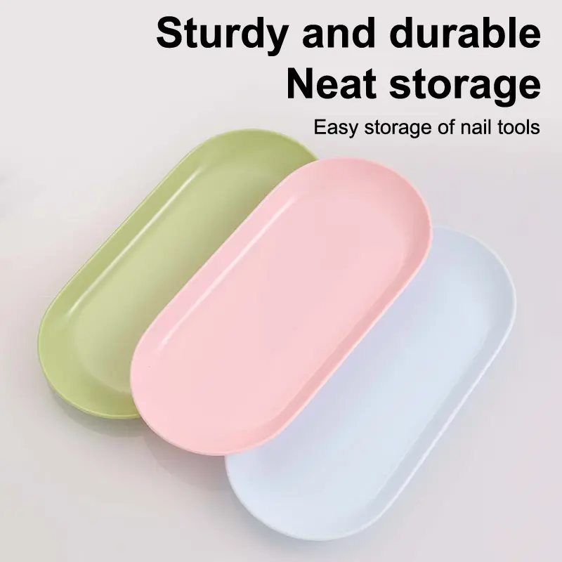 Plastic Cosmetic Storage Tray Nail Art Equipment Plate Nail Art Tray Oval Manicure Tweezers Storage Tray Fake Nail Tray Tool - 2