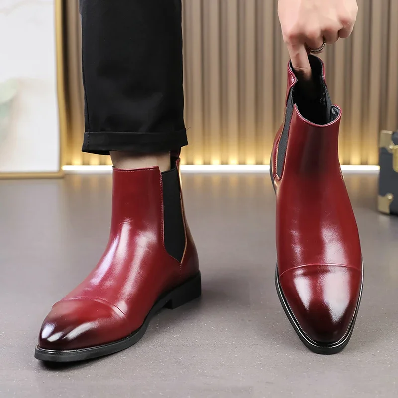 Men's Chelsea Boots Comfortable Fashion Ankle Business Round Toe Slip-On Mens Boots for Men