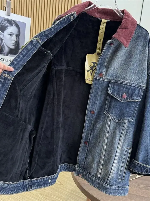 

Oversize 300 Pou American Retro Splicing Color Blo Denim Jaet ex Spring Autumn Couple's Clothing Jaet