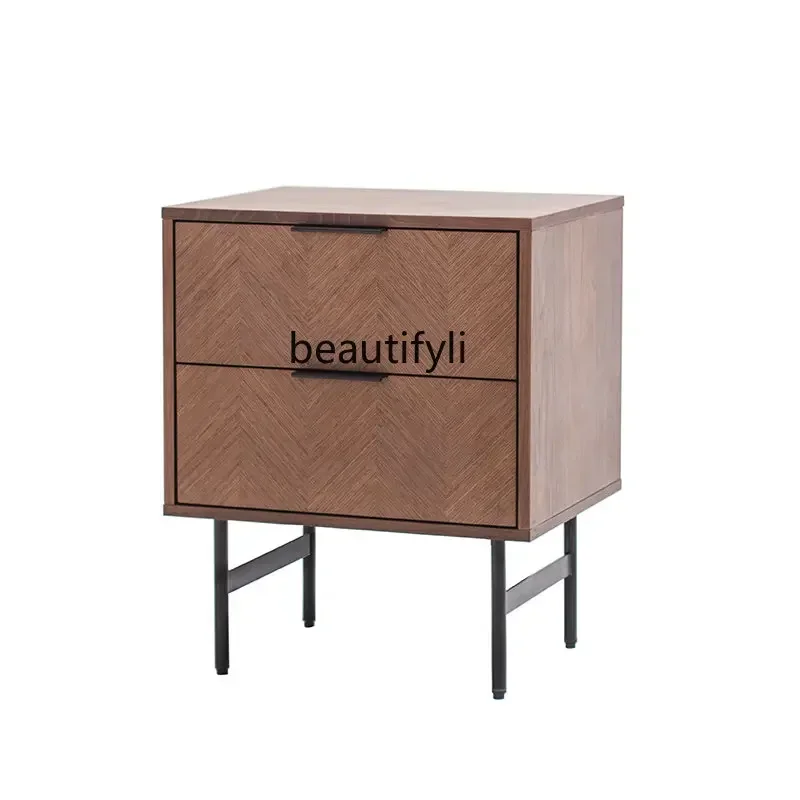 New Modern Minimalist Walnut Color Bedside Table Bedroom Storage Cabinet Minimalist Bedside