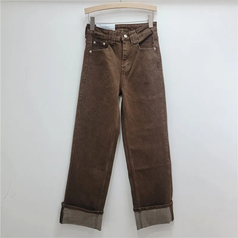 [zoci] 2024 Autumn New Style High-end Temperament Casual Versatile High Waist Straight Tube Loose Brown Wide Leg Pants