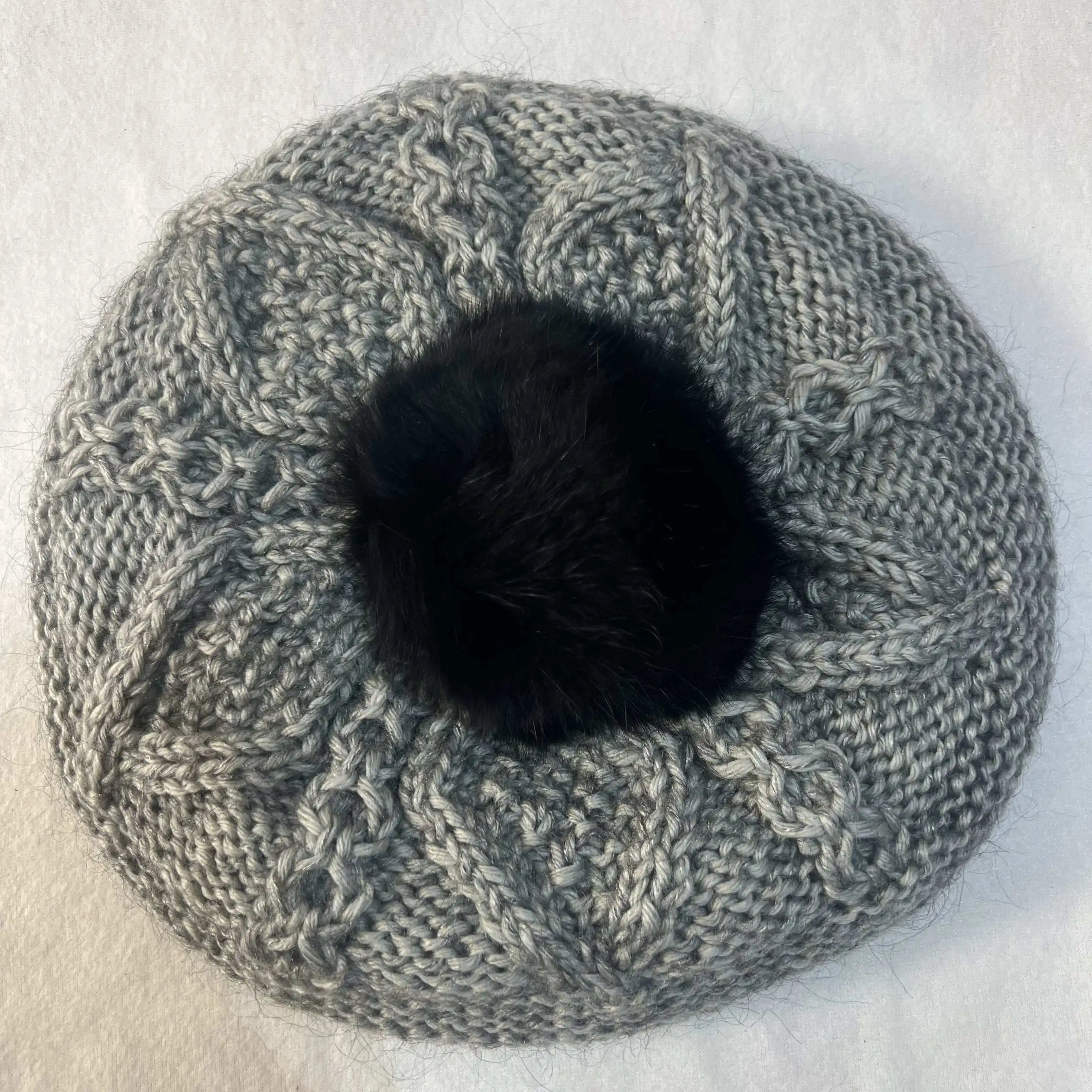 Handwoven Beret Womens Knitted Winter Hat with Rabbit Fur Pom Pom Detail for Seasonal Streetwear Looks and Weekend Coffee Dates