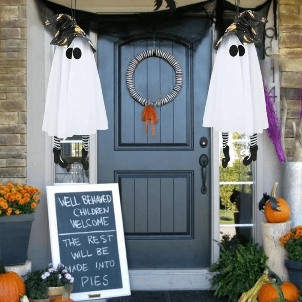 

Luminous Halloween Hanging Ghost Floating Flashing LED Specter with Witch Hat Specter Ceiling Hanging Outdoor