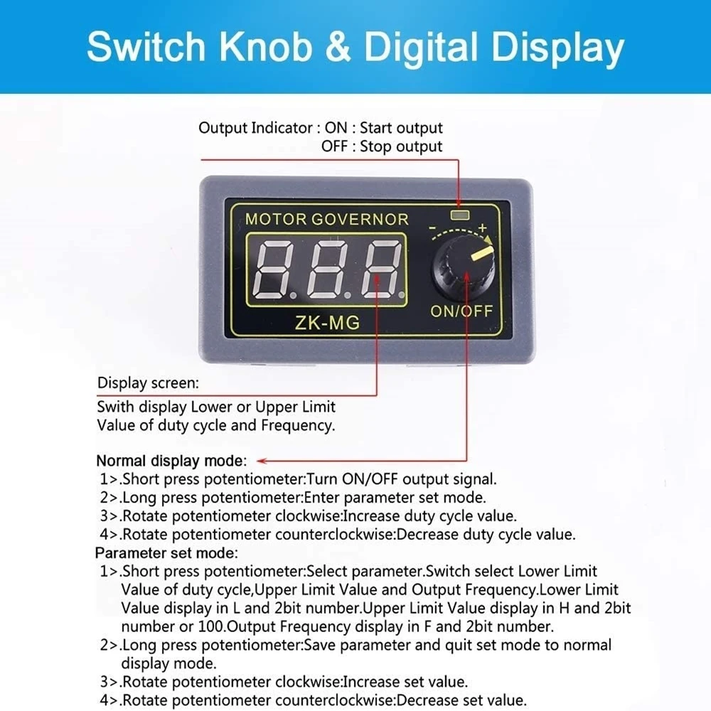 DC 5-30V 12v 24v 5A DC Motor Controller PWM Adjustable Speed Digital display encoder duty ratio frequency MAX 15A ZK-MG