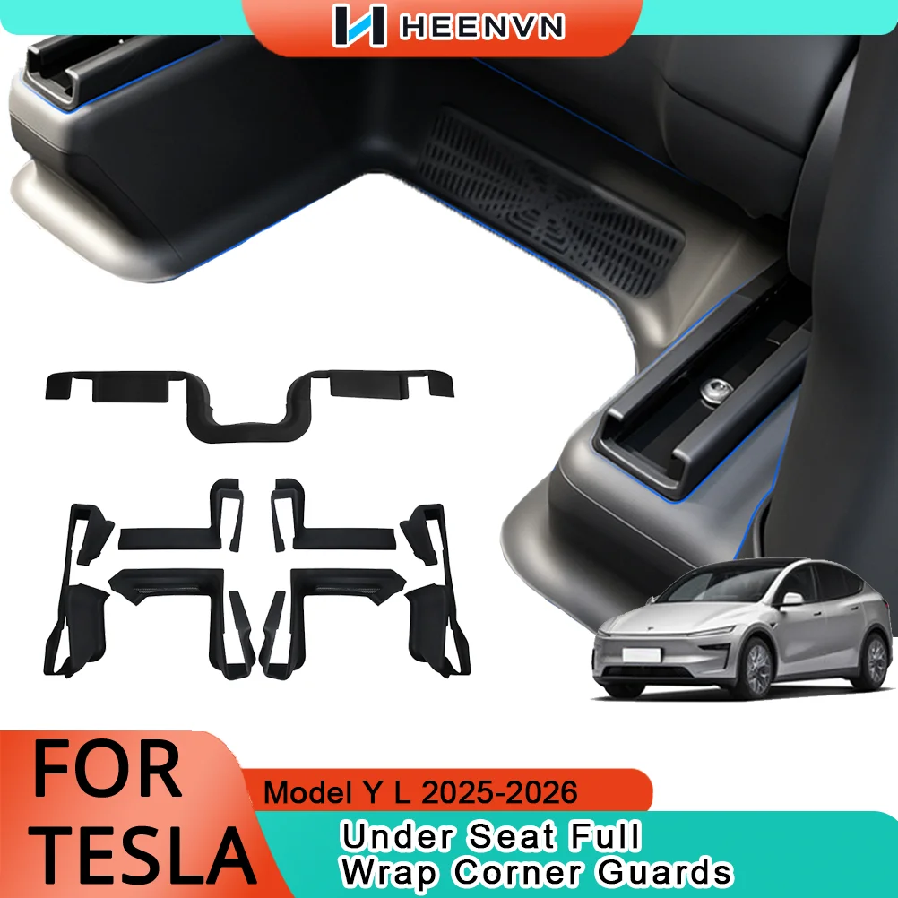 HEENVN TPE Full Wrap Under Seat Corner Guards Fit Tesla Model YL 2025 2026, Anti-Scratch Seat Track Carpet Protector Covers