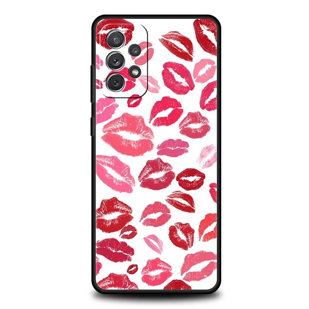 Sexy Girl Red Lips Kiss Phone Case for Samsung Galaxy A14 A54 A34 A51 A71 A72 A73 A32 A52 A52S A01 A11 A21S A31 A41 5G TPU Shell