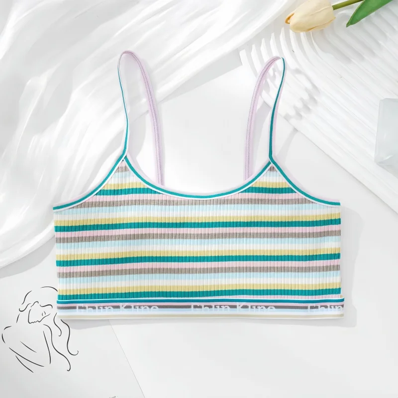 Women Bras Female Tube Bras Tops Striped Crop Tops Small Breast Girl Breathable Push Up Bra Comfort Cotton Underwear