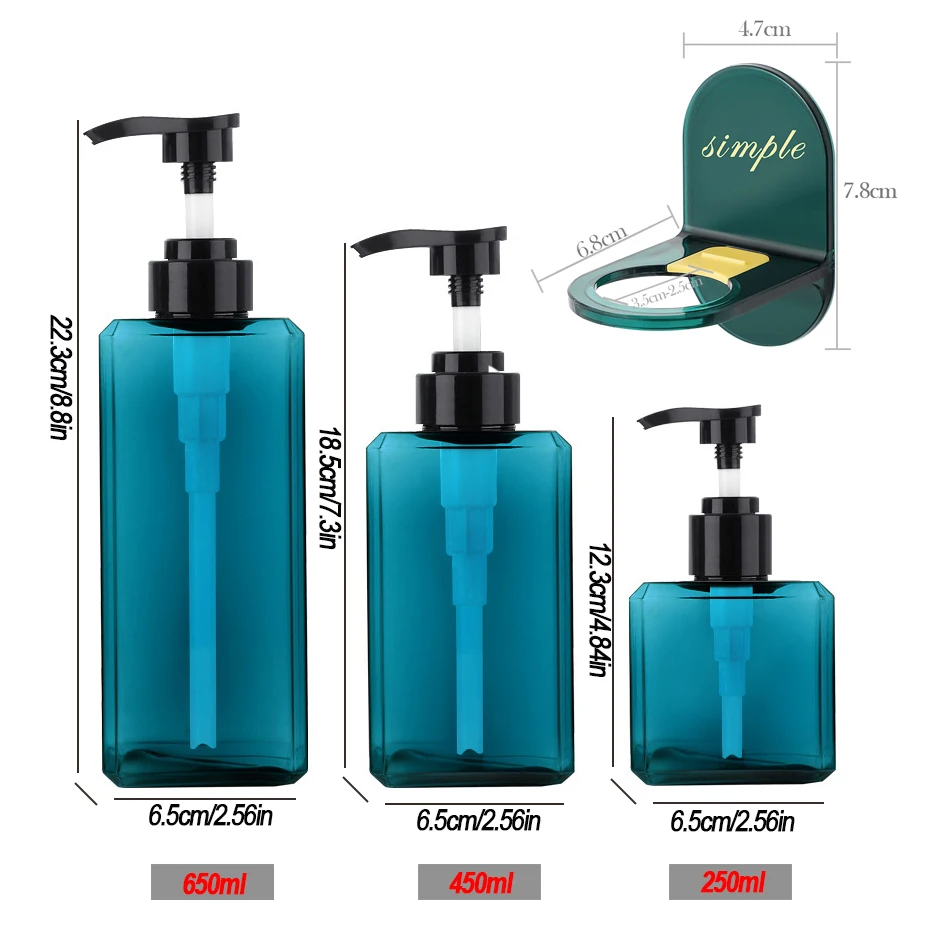 Square Plastic Refillable Soap Dispenser Shampoo Body Lotion Hand Dish Soap Pump Dispenser Bottle for Kitchen Bathroom