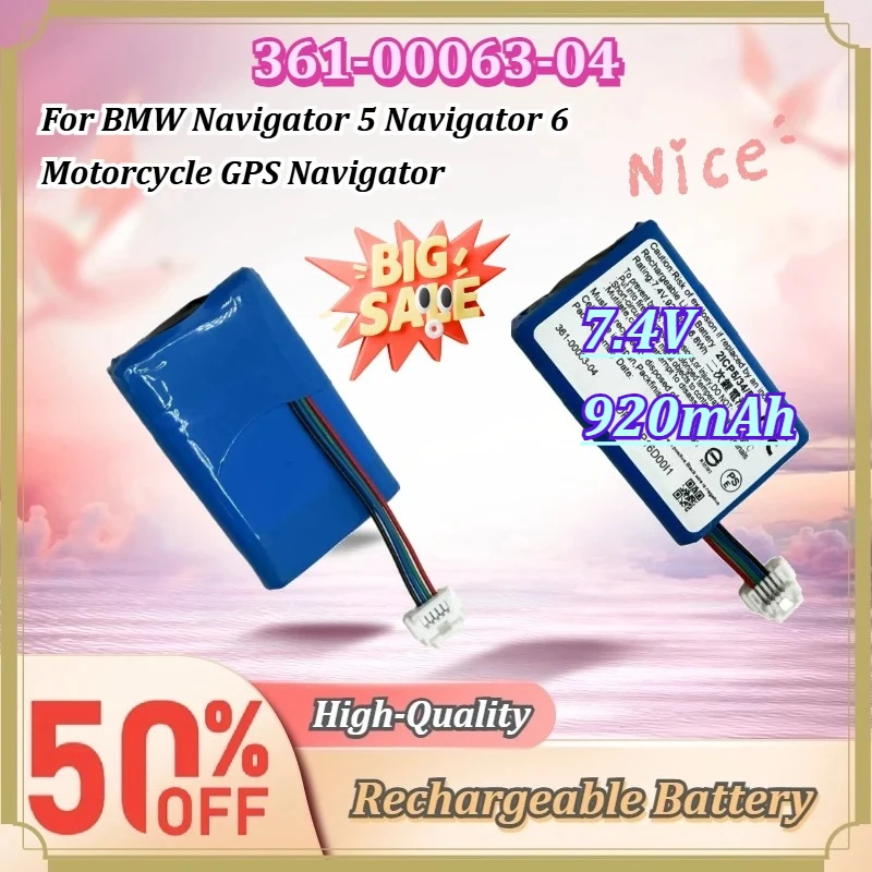 For BMW Navigator 5 Navigator 6 GPS 361‑00063‑04 Motorcycle GPS Navigator 7.4V 920mAh Rechargeable Replacement Battery Pack