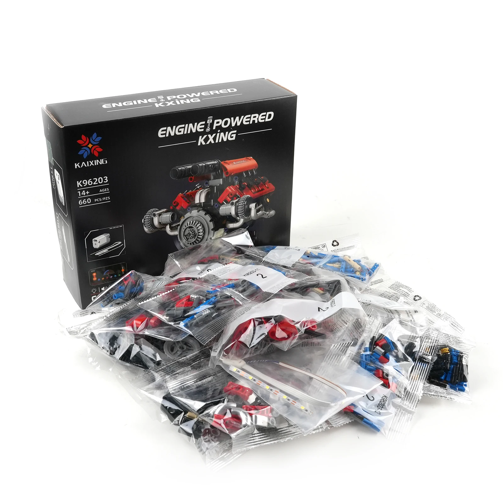 

MOC V8 Engine Model K96203 Motorized Kit with LED Lights Rechargeable APP Controlled Battery STEM Toy for Adults Kid 660pcs