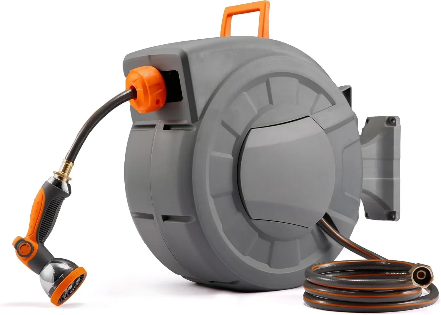 

Retractable Garden Hose Reel, 1/2 inch x 65 ft Water Hose Reel Wall Mounted, Any Length Lock, Slow Auto-Rewind, 180°Swivel