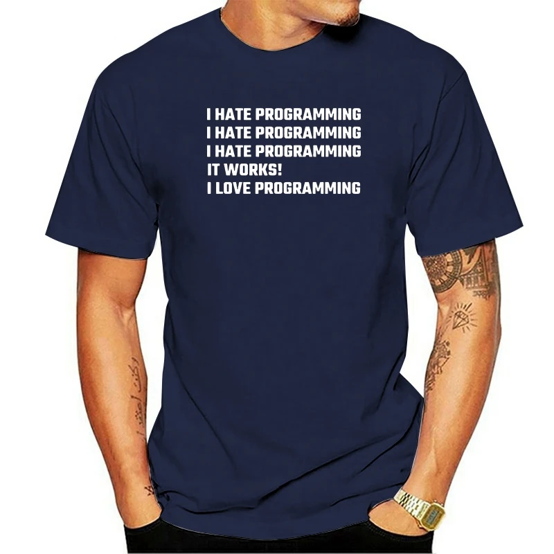

100% Cotton Unisex T Shirt I Hate Programming I Love Programming Coder Developer Programmer Silhouette Artwork Gift Tee