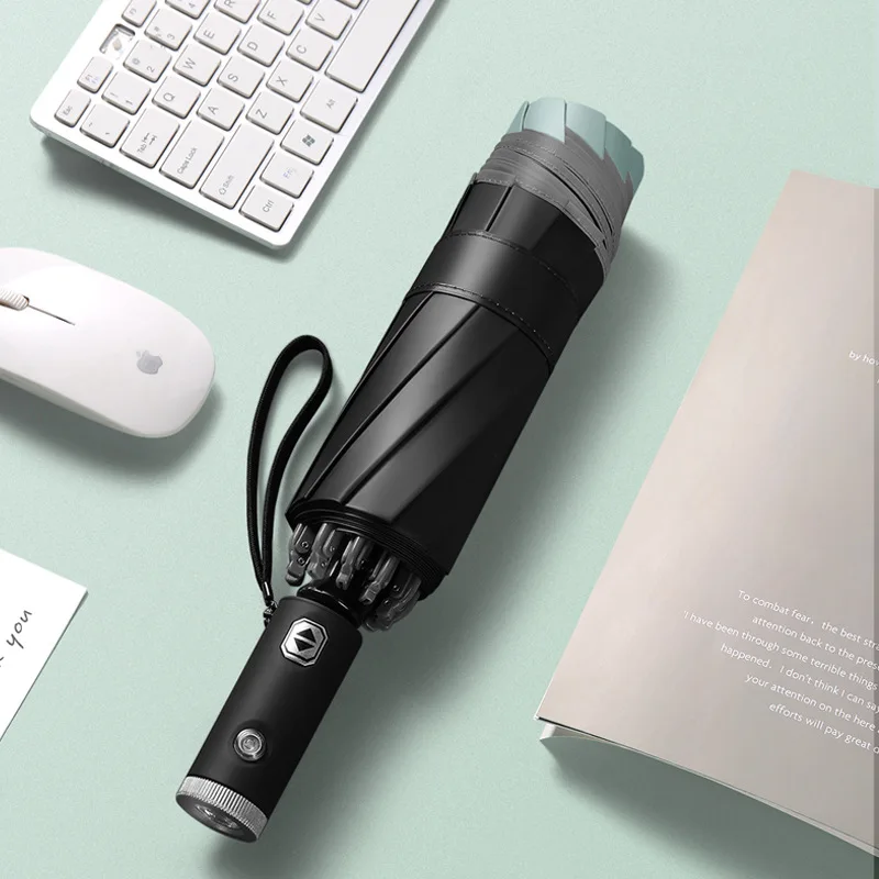 반사 스트립이 있는 자동 역방향 우산, 자동차 젖지 않음, LED 아카데미 10 리브, 3 단 Inv 