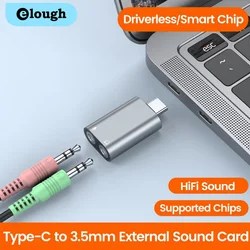 Elough Type C To 3.5mm External Sound Card Adapter USB C 3.5mm Audio Converter Suitable for Phone laptop headphone microphone