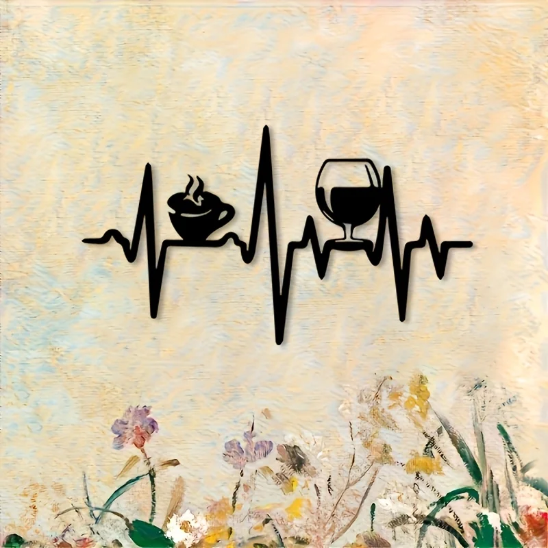 Brand Vintage Coffee Cup Metal Wall Sculpture Iron Heartbeat Bean Grape Silhouette Art Wine Decor For Kitchen Cafe Shop Gift