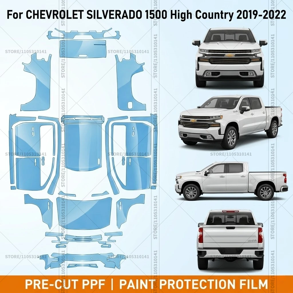Pre-Cut Paint Protection Film PPF Transparent Bumper Clear Bra Car Film For Chevrolet Silverado 1500 High Country 2019-2022