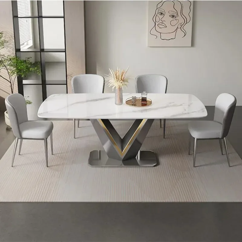 Luxury Black Kitchen Table Dining Room Marble Rectangle Stable Gold Stainless Steel Frame Dining Table And Chairs Combination