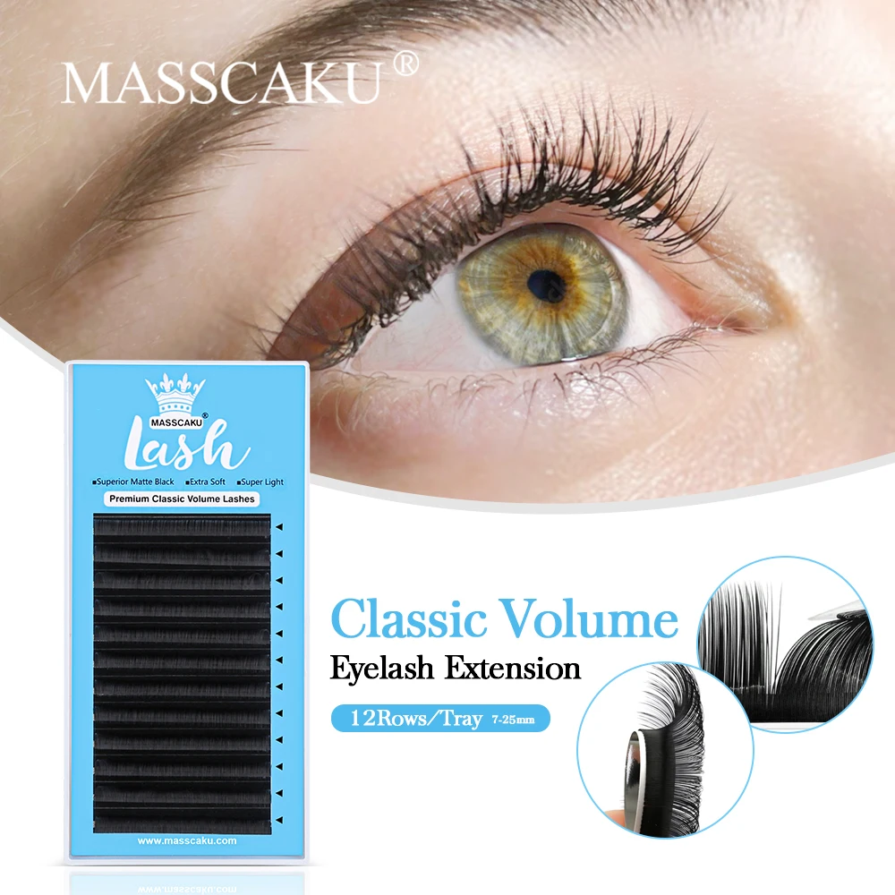 

MASSCAKU Handmade C CC D DD Curl Classic Eyelashes Comfortable Faux Individual Lashes Wholesale Matte Black Eyelash