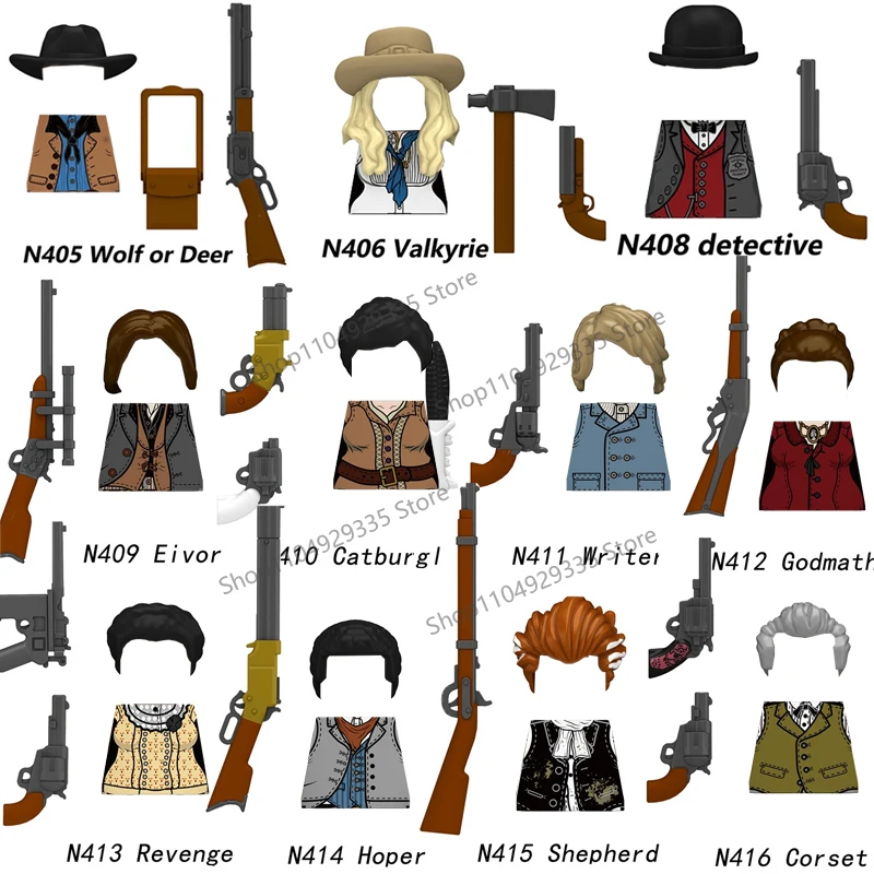 

N409-416 MOC America Military Soldiers Building Blocks US West Cowboy Police Game Character Arthur Morgan Gun Bricks Toys Gifts