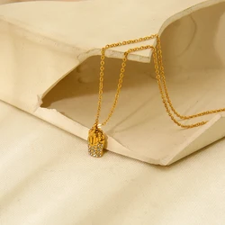 Stylish Cute Rhinestone Paved Fries Pendant Necklace 18K Gold Plated Stainless Steel Necklaces Waterproof Jewelry Gift