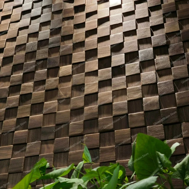 Solid Wood Mosaic Small Squares Black Walnut Natural Timber for Zen Living Room TV Background Wall Foyer 3D Acoustic Hidden Door 4 Solid Wood Mosaic Small Squares Black Walnut Natural Timber for Zen Living Room TV Background Wall Foyer 3D Acoustic Hidden Door 4