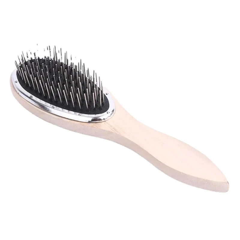 Wooden Handle Detangling Hair Brush Hair Wig Styling Steel Combs Wide-toothed Round Head Massage Brush Barber Metal Comb