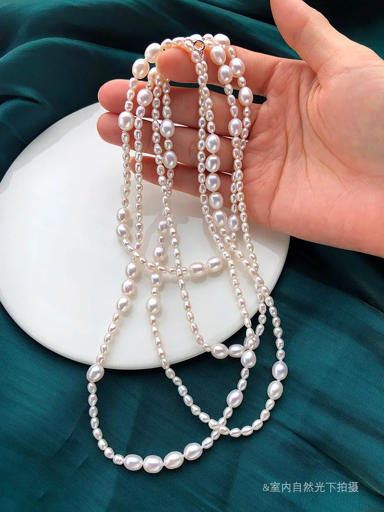 Freshwater Pearl Necklace Sweater Chain Long Rice Beads