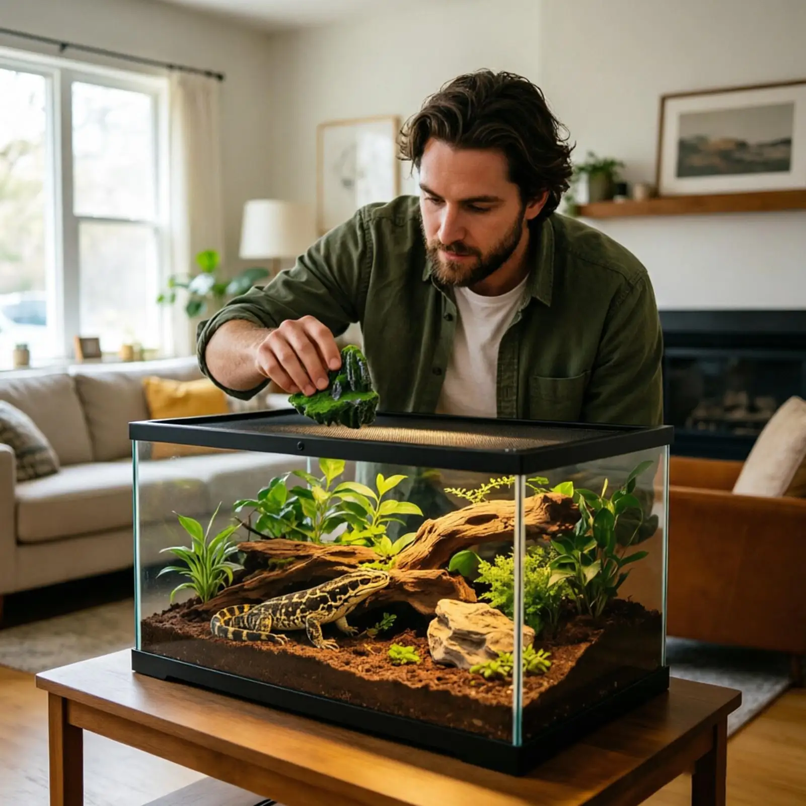 

Bearded Dragon Rock 2 Pieces Realistic Moss Climbing Basking Spot 3D Floating Suction Cup Resin Rocks For Lizard For Turtle