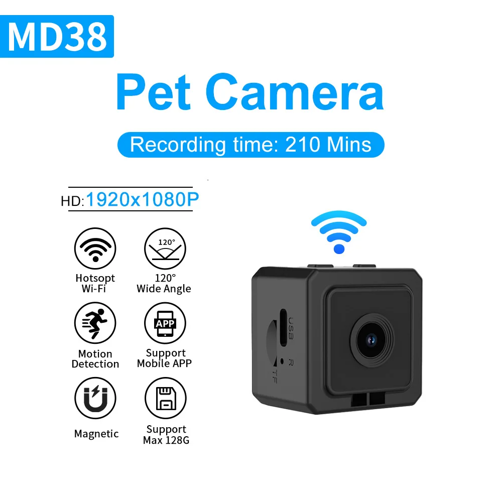 Mini Cámara de Vigilancia Inteligente para el Hogar, Cámara para Mascotas, Cámara Digital Espía, Grabadora de Audio y Video, Vlog, Cámara Magnética para Perros y Gatos con Detección de Movimiento