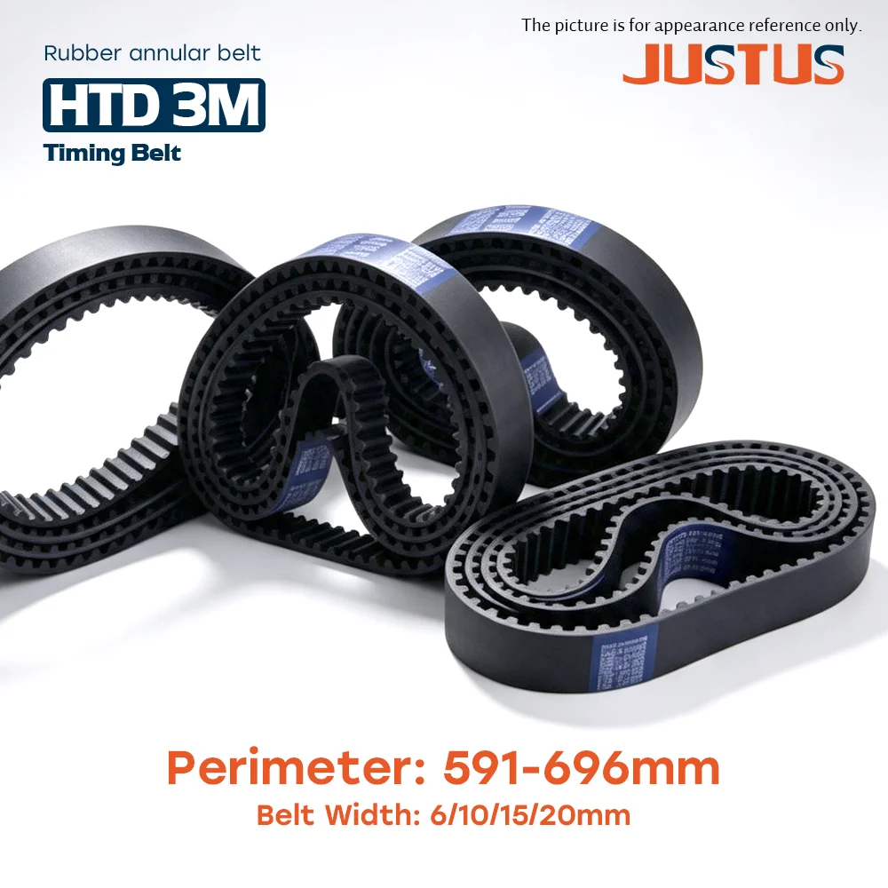 HTD 3M Rubber Synchronous Timing Belt Length 591/597/600/603/606/609/612/621/624-696mm Industrial 3M Tooth Drive Conveyor Belt