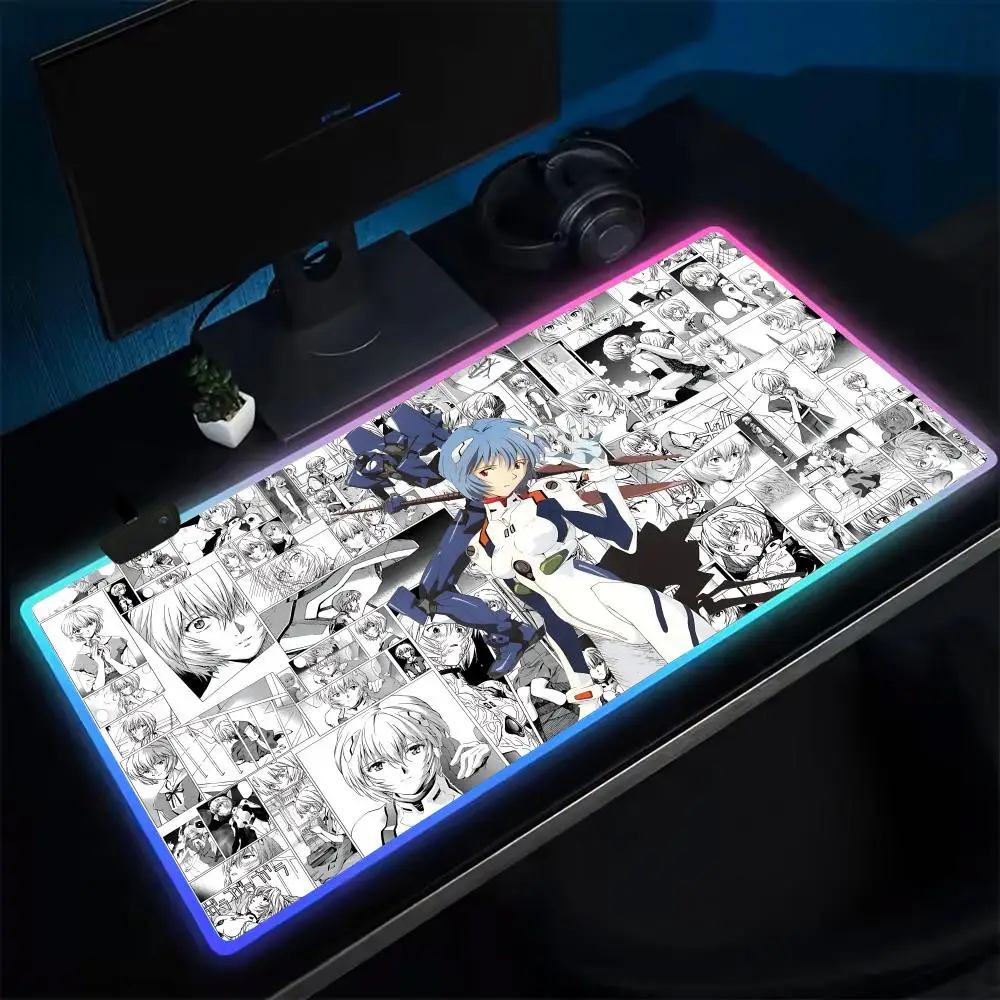 Super Genesis E-Evangeliones Mouse Pad Anime Gaming Mouse Pad LED Table Pads Backlit Rubber Desktop XXL Mousepad RGB Desk Mats