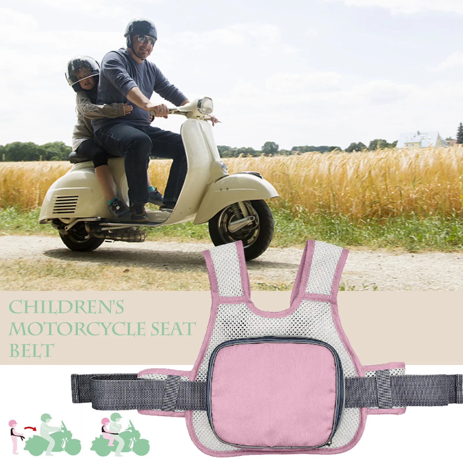 Universele Motorfiets Veiligheidsgordel Voor Kinderen Met Opbergtas Achterbank Handgreep Strap Harness Verstelbare Kinderen Riem