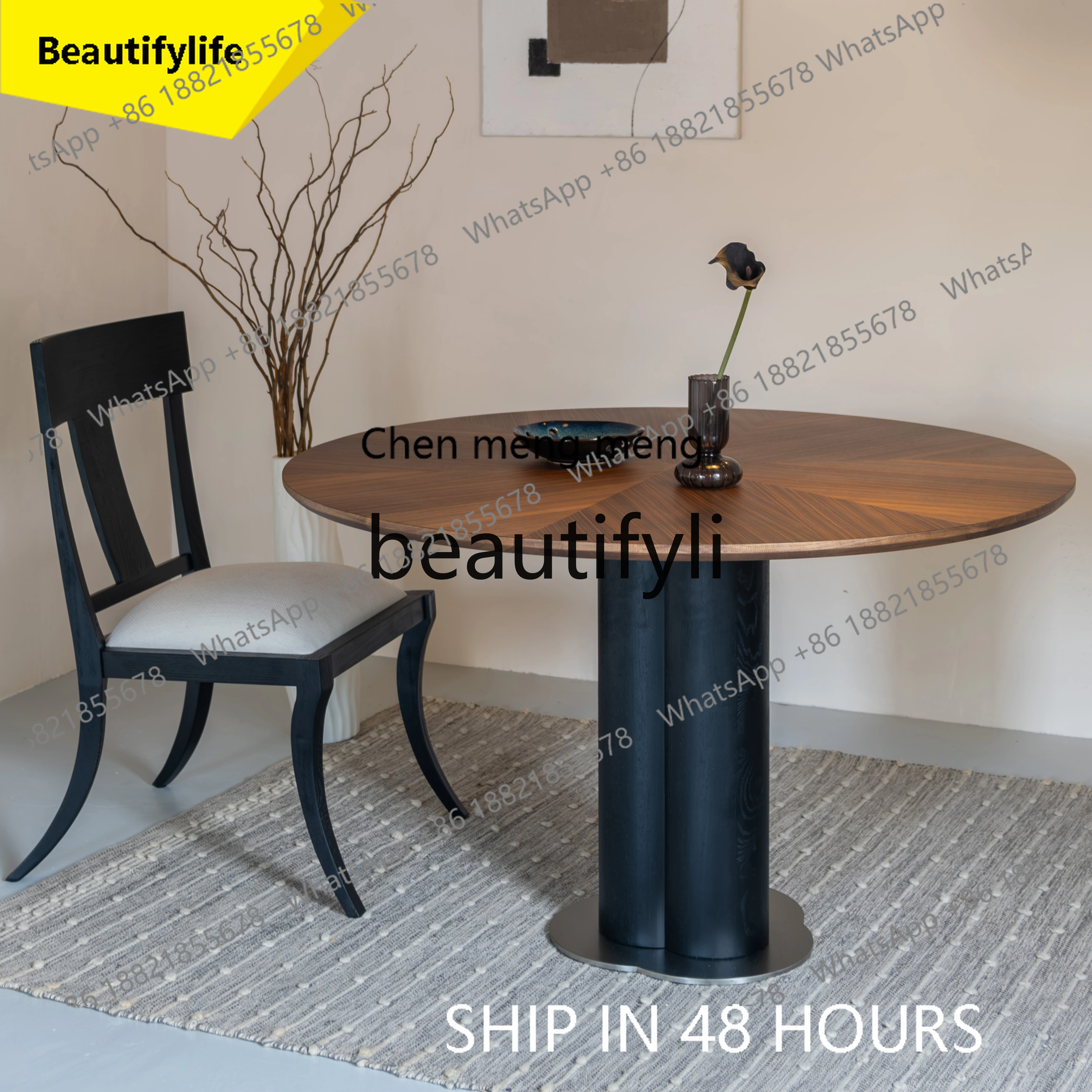 32 Solid wood dining table designer medieval wabi-sabi wind black walnut parquet tabletop table