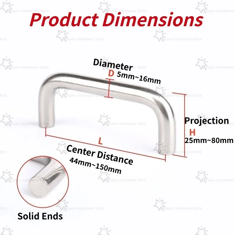 5mm-16mm Solid 304 Stainless Steel Weld-On U-Shaped Cabinet Pull Handle for Machine Toolbox Door Industrial Hardware