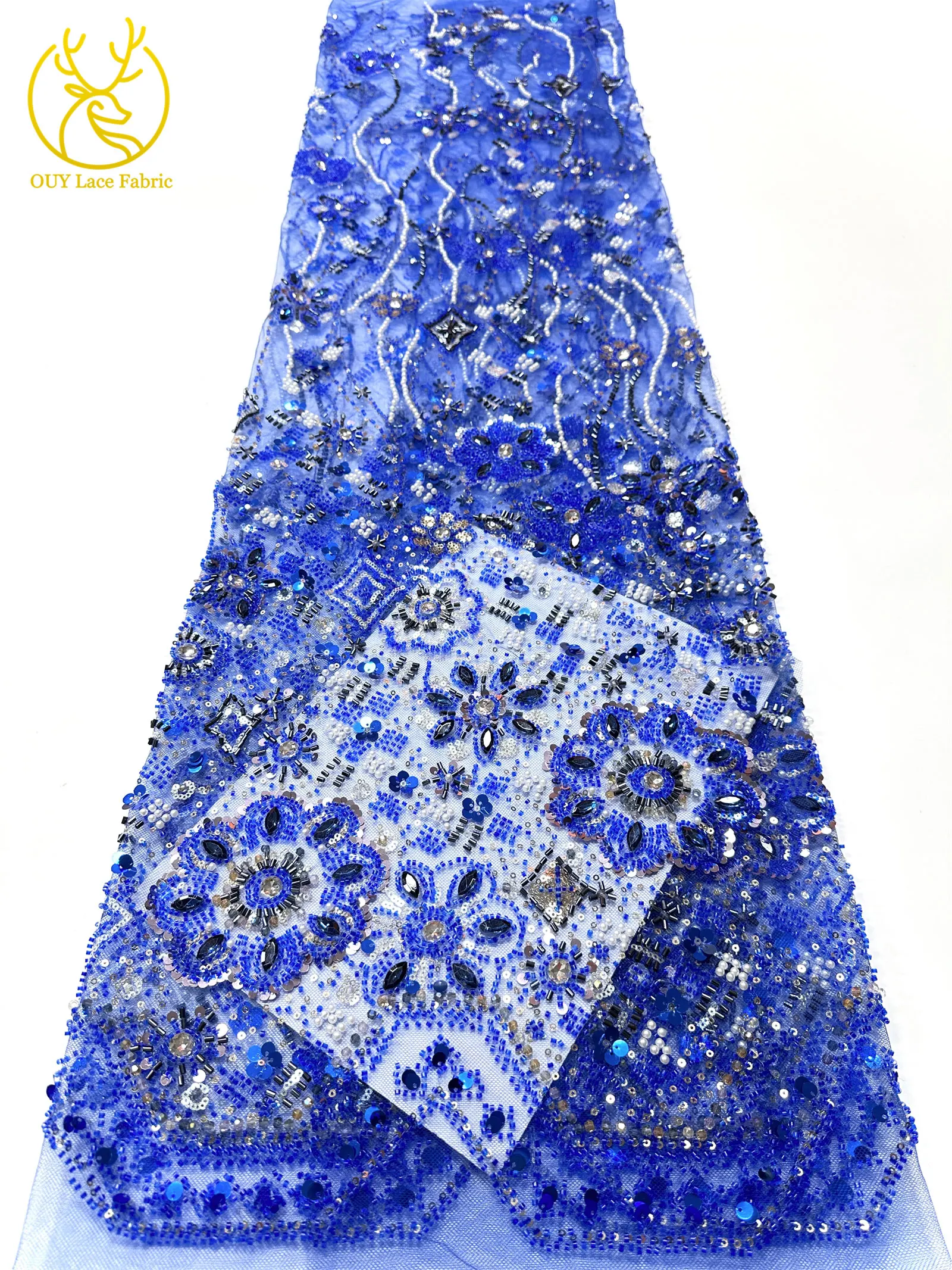 Grüner afrikanischer Stein-Perlen-Spitzenstoff 2026, hochwertiger nigerianischer französischer Tüll-Pailletten-Spitzenstoff, ideal für Brautparty-Dresse – Detail 22