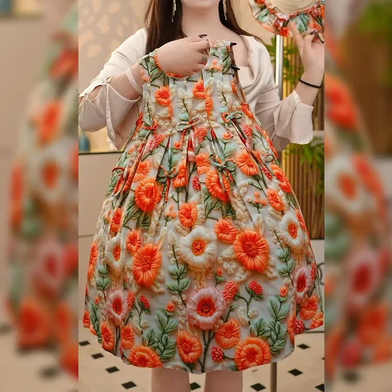 Mädchen Freizeitkleider Blumendruck Schleife Ärmelloses Kleid Baby Mädchen Kleidung Blumenmädchenkleider Prinzessin Kleid für Mädchen